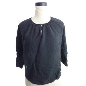 Everlane The Shirred Cupro Blouse Black Keyhole Neckline Sustainable Size 0